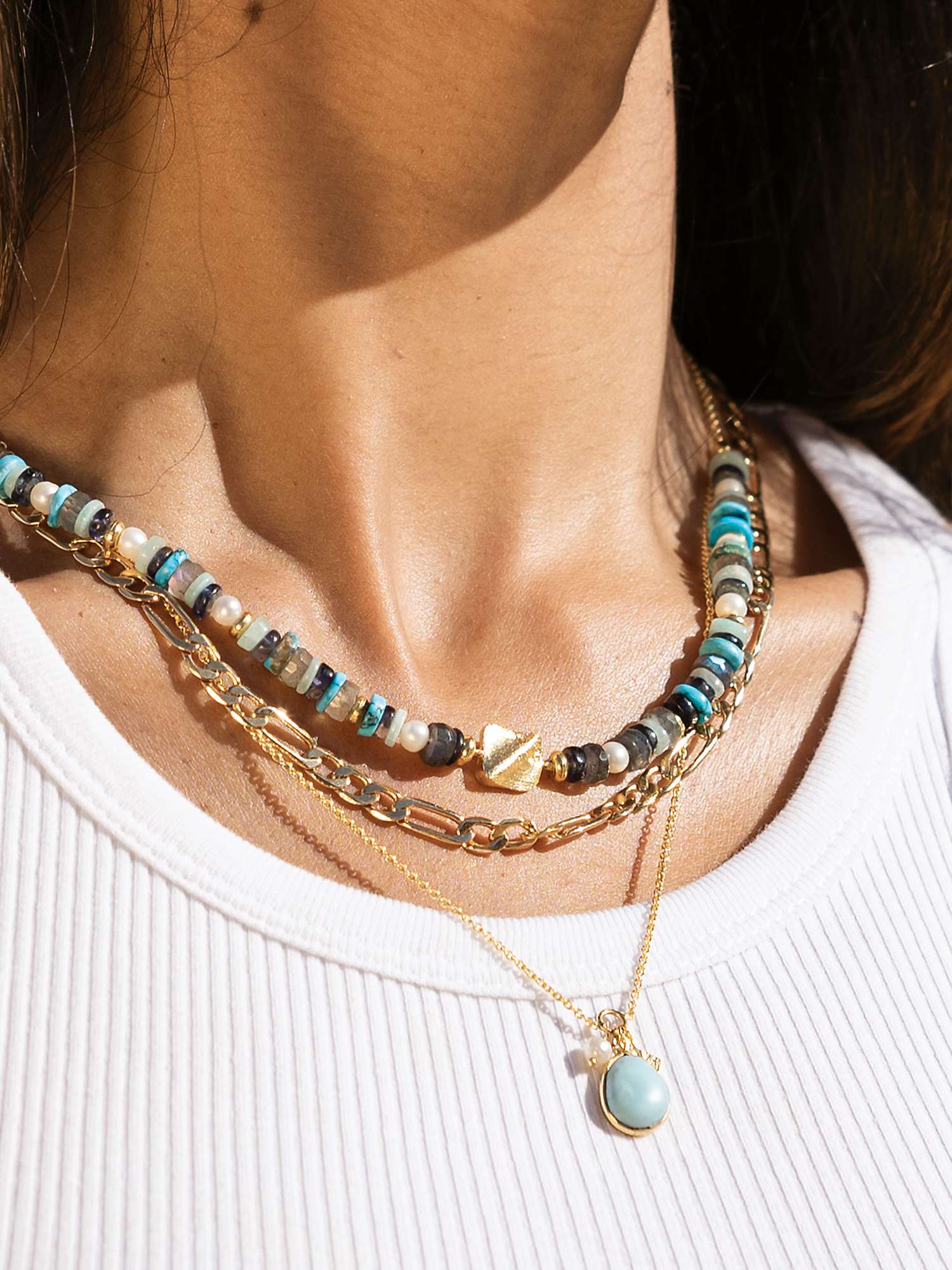 Buy Sarah Alexander Cool Tides Gemstone Pendant Necklace, Gold Online at johnlewis.com
