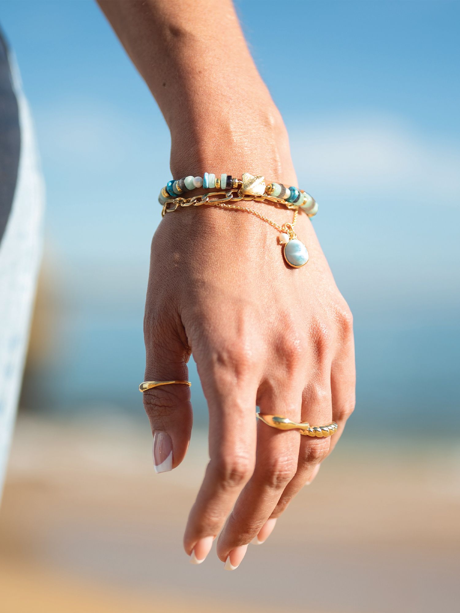 Buy Sarah Alexander Cool Tides Gemstone and Pearl Bracelet, Gold Online at johnlewis.com