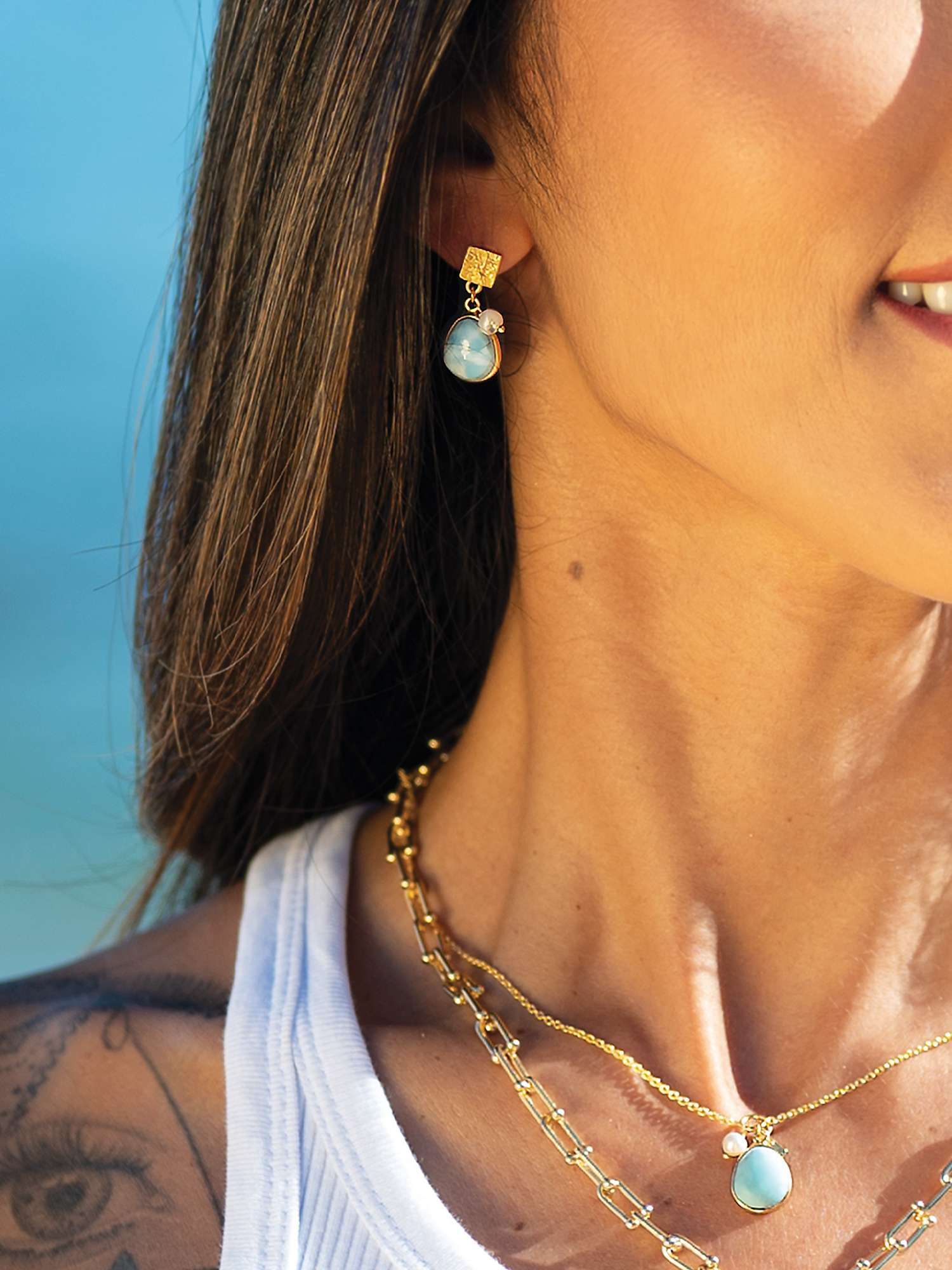 Buy Sarah Alexander Cool Tides Gemstone and Pearl Drop Earrings, Gold Online at johnlewis.com