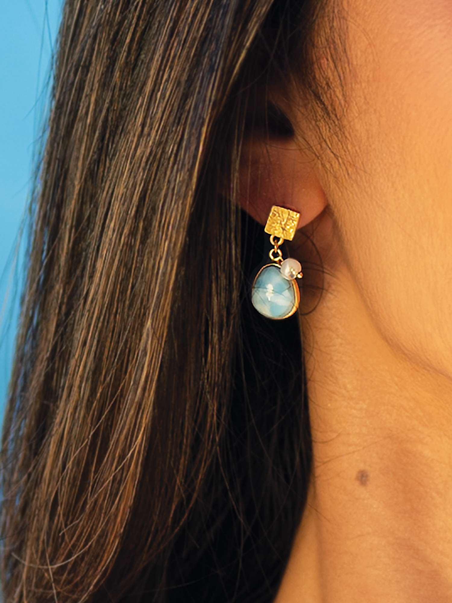 Buy Sarah Alexander Cool Tides Gemstone and Pearl Drop Earrings, Gold Online at johnlewis.com