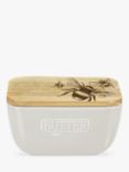 Selbrae House Bee Ceramic Butter Dish with Oak Wood Lid, White