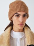 John Lewis Alpaca Wool Blend Fluffy Rib Knit Beanie Hat, Caramel