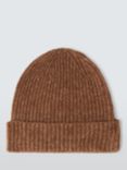 John Lewis Alpaca Wool Blend Fluffy Rib Knit Beanie Hat, Caramel