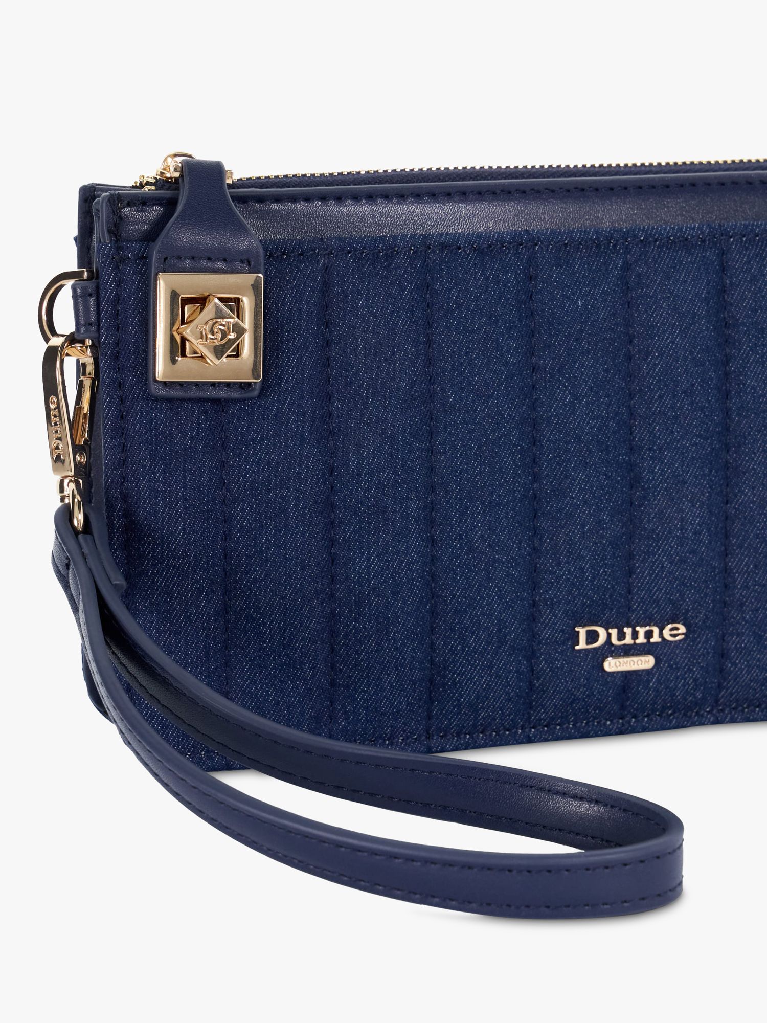 Dune Starlette Quilted Wristlet Pouch Bag, Denim Blue