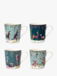 Sara Miller Woodland Tales 22ct Gold Porcelain Mug, Set of 4, 340ml, Multi