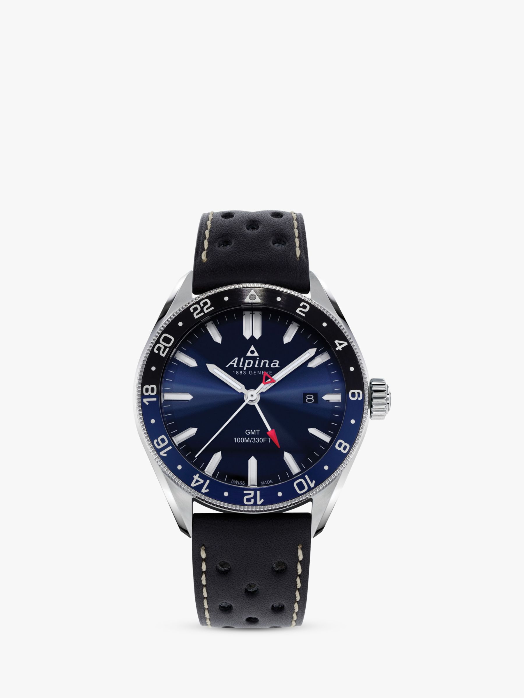 Buy Alpina AL-247NB4E6 Men's Alpiner GMT Date Leather Strap Watch, Black/Blue Online at johnlewis.com