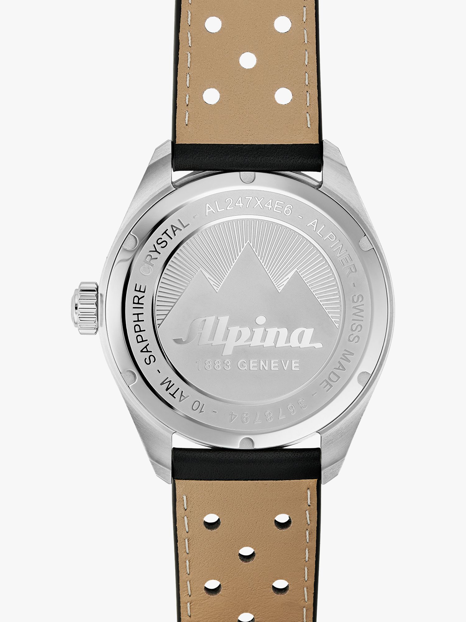 Alpina AL-247NB4E6 Men's Alpiner GMT Date Leather Strap Watch, Black/Blue