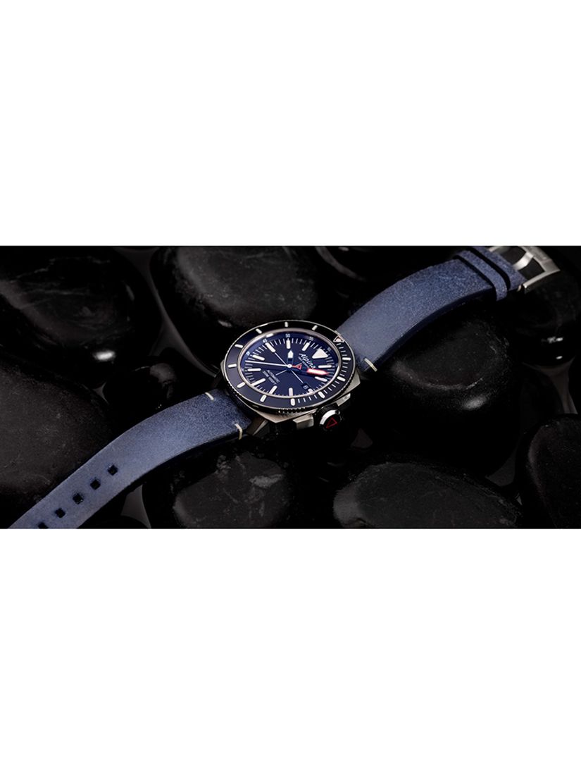 Alpina AL-525LNN4TV6 Men's Seastrong Diver 300 Date Automatic Leather Strap Watch, Blue