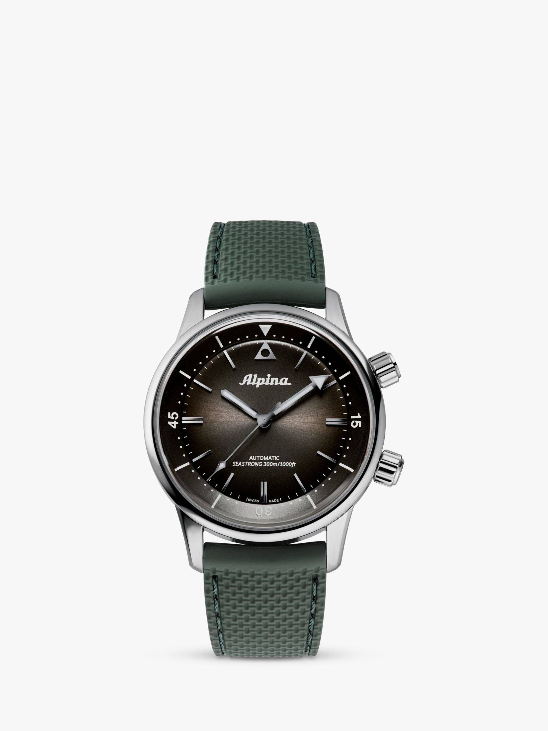 Alpina AL-520GR4H6 Men's Seastrong Diver 300 Heritage Leather Strap Watch, Green/Black