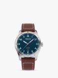 Alpina AL-525NW4S26 Men's Startimer Pilot Automatic Date Leather Strap Watch, Brown/Blue