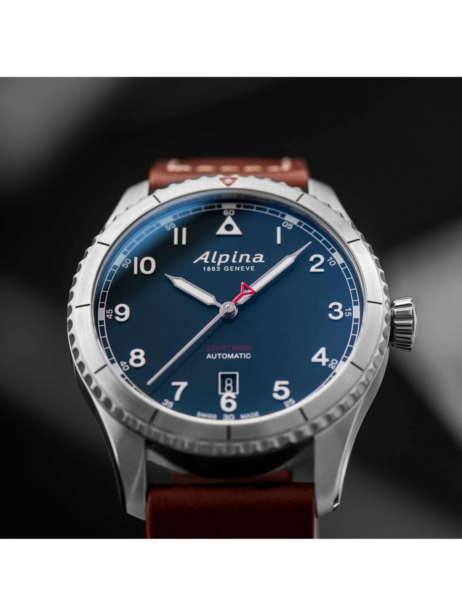 Buy Alpina AL-525NW4S26 Men's Startimer Pilot Automatic Date Leather Strap Watch, Brown/Blue Online at johnlewis.com