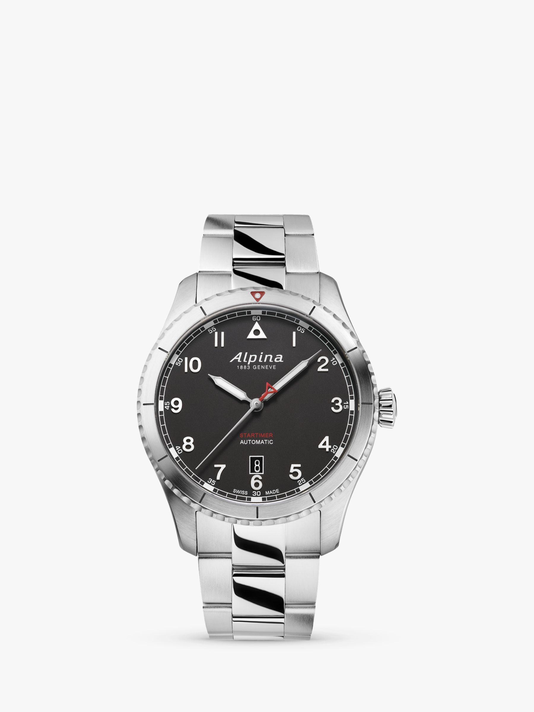 Alpina AL-525BW4S26B Men's Startimer Pilot Automatic Date Bracelet Strap Watch, Silver/Black