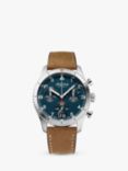 Alpina AL-372NW4S26 Men's Startimer Pilot Date Chronograph Leather Strap Watch, Brown/Blue