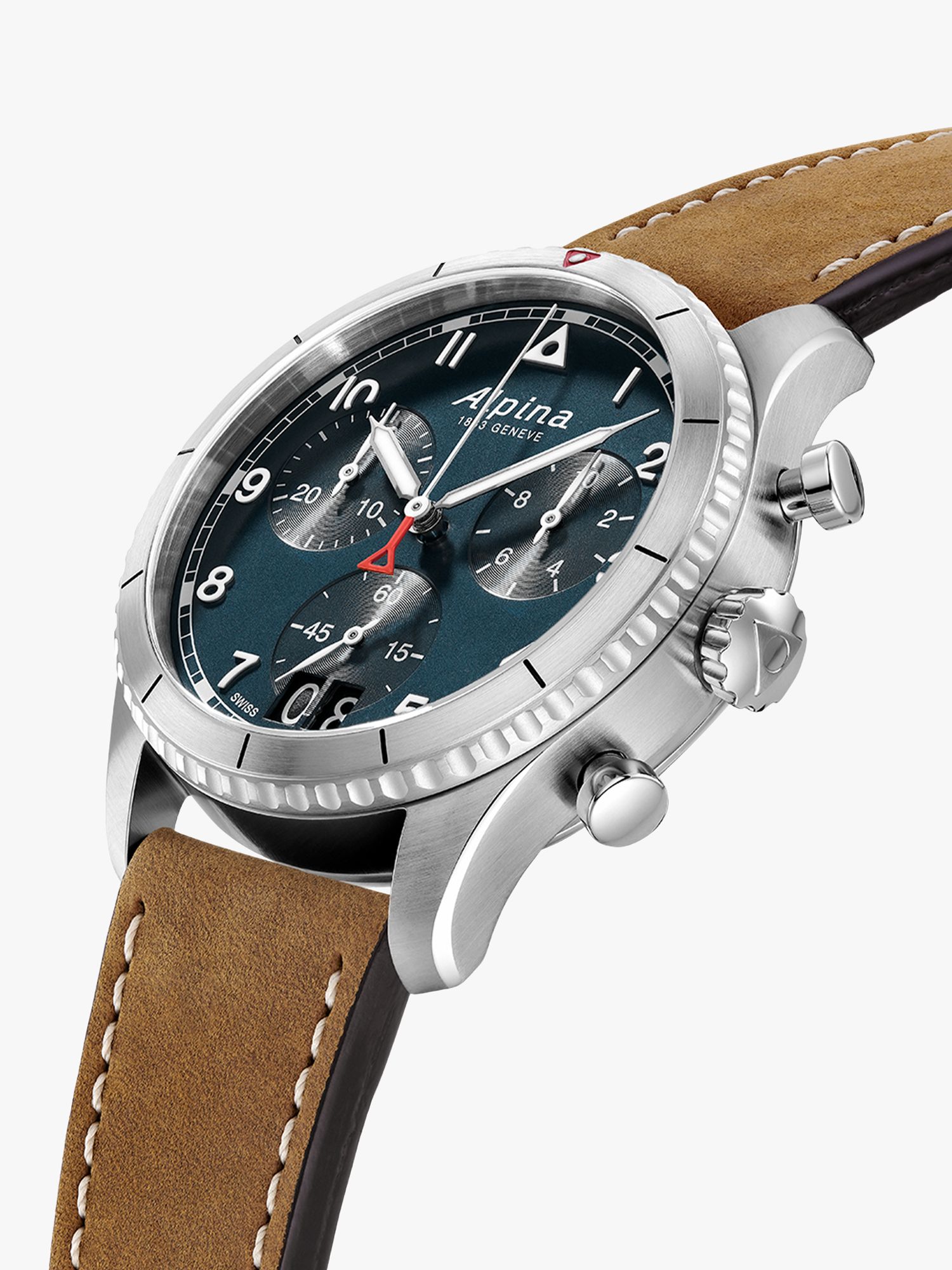 Buy Alpina AL-372NW4S26 Men's Startimer Pilot Date Chronograph Leather Strap Watch, Brown/Blue Online at johnlewis.com