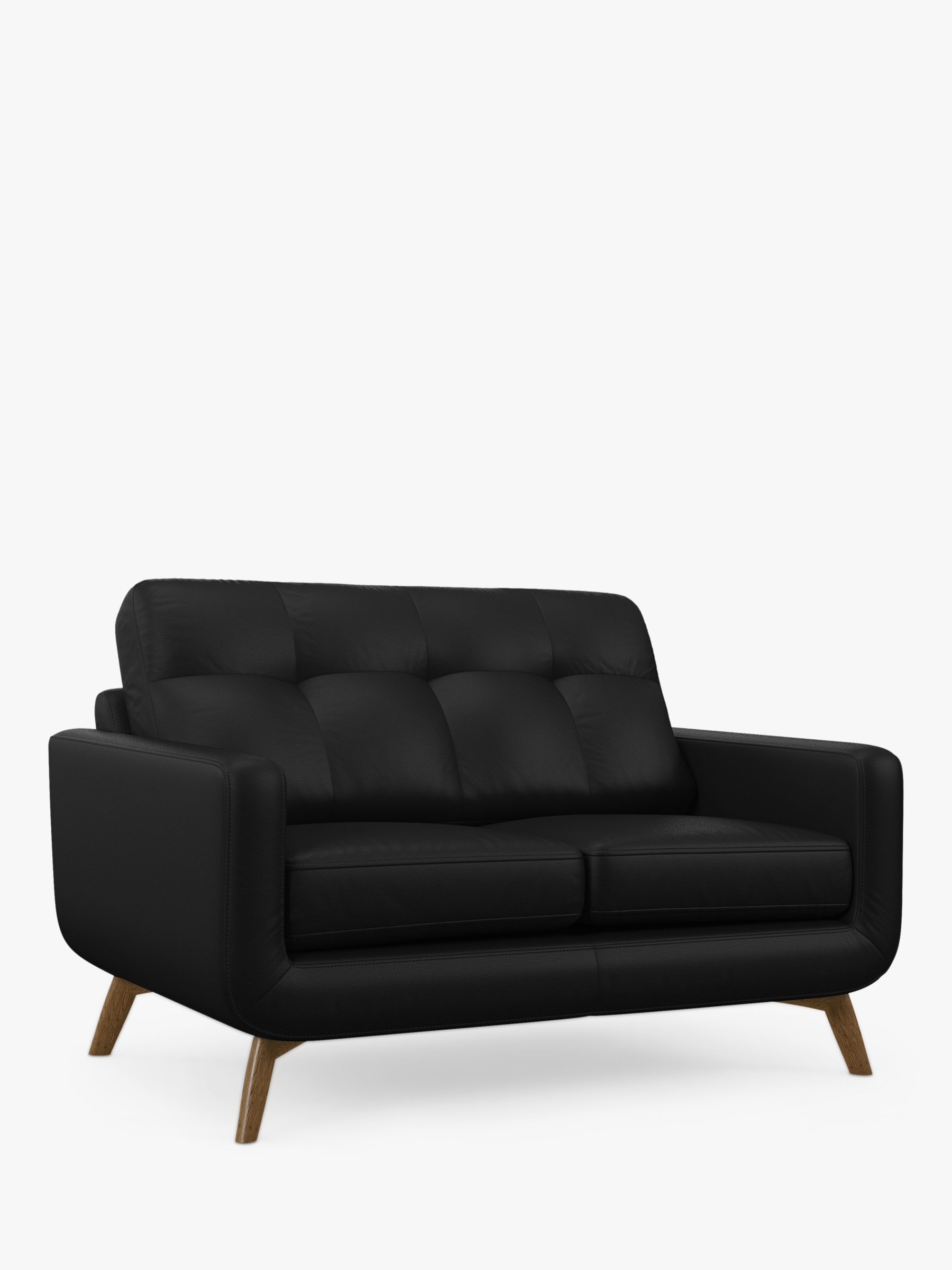 Barbican Range, John Lewis Barbican Small 2 Seater Leather Sofa, Light Leg, Matt Black