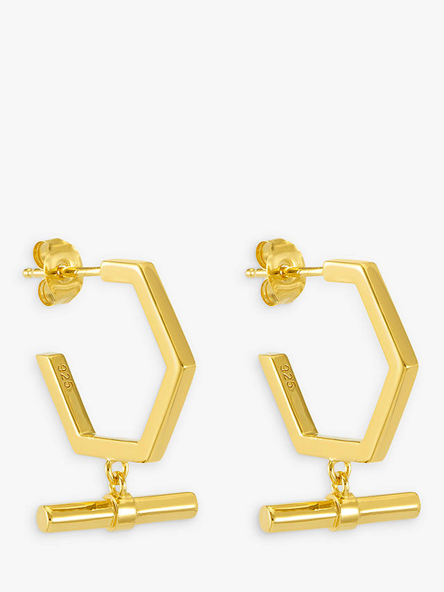 Rachel Jackson London Hexagon T-Bar Hoop Earrings, Gold