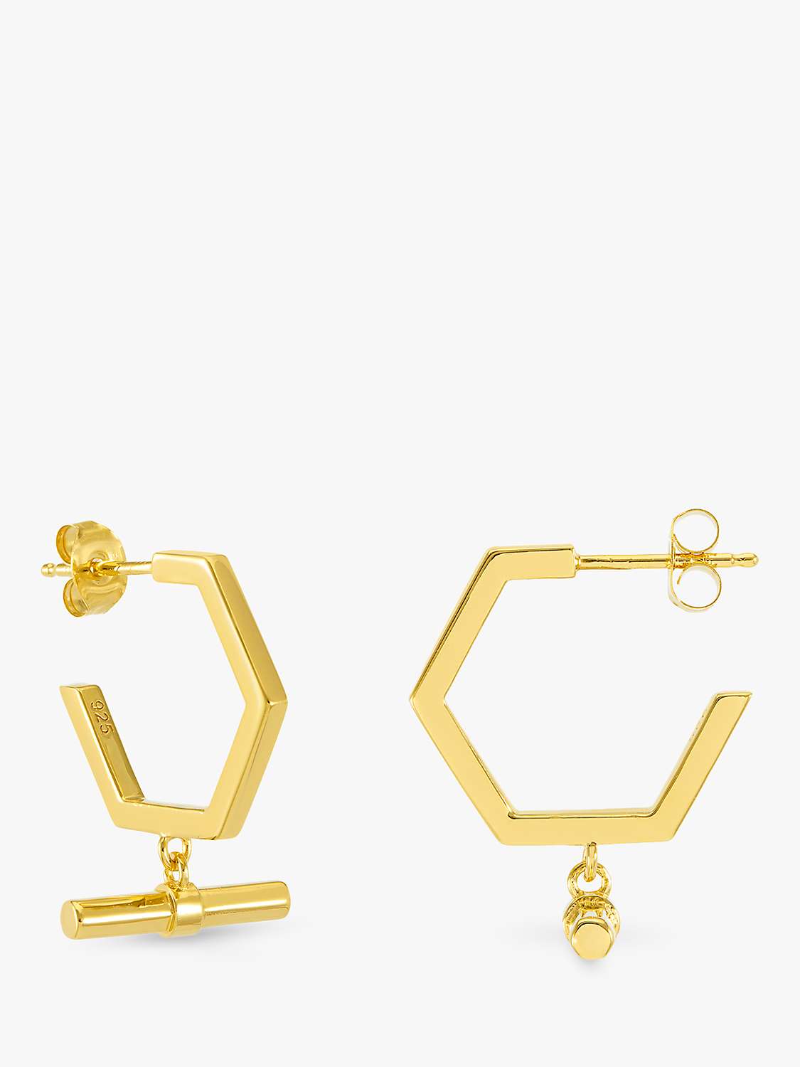 Buy Rachel Jackson London Hexagon T-Bar Hoop Earrings, Gold Online at johnlewis.com
