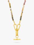 Rachel Jackson London Watermelon Gemstone T-Bar Necklace, Gold