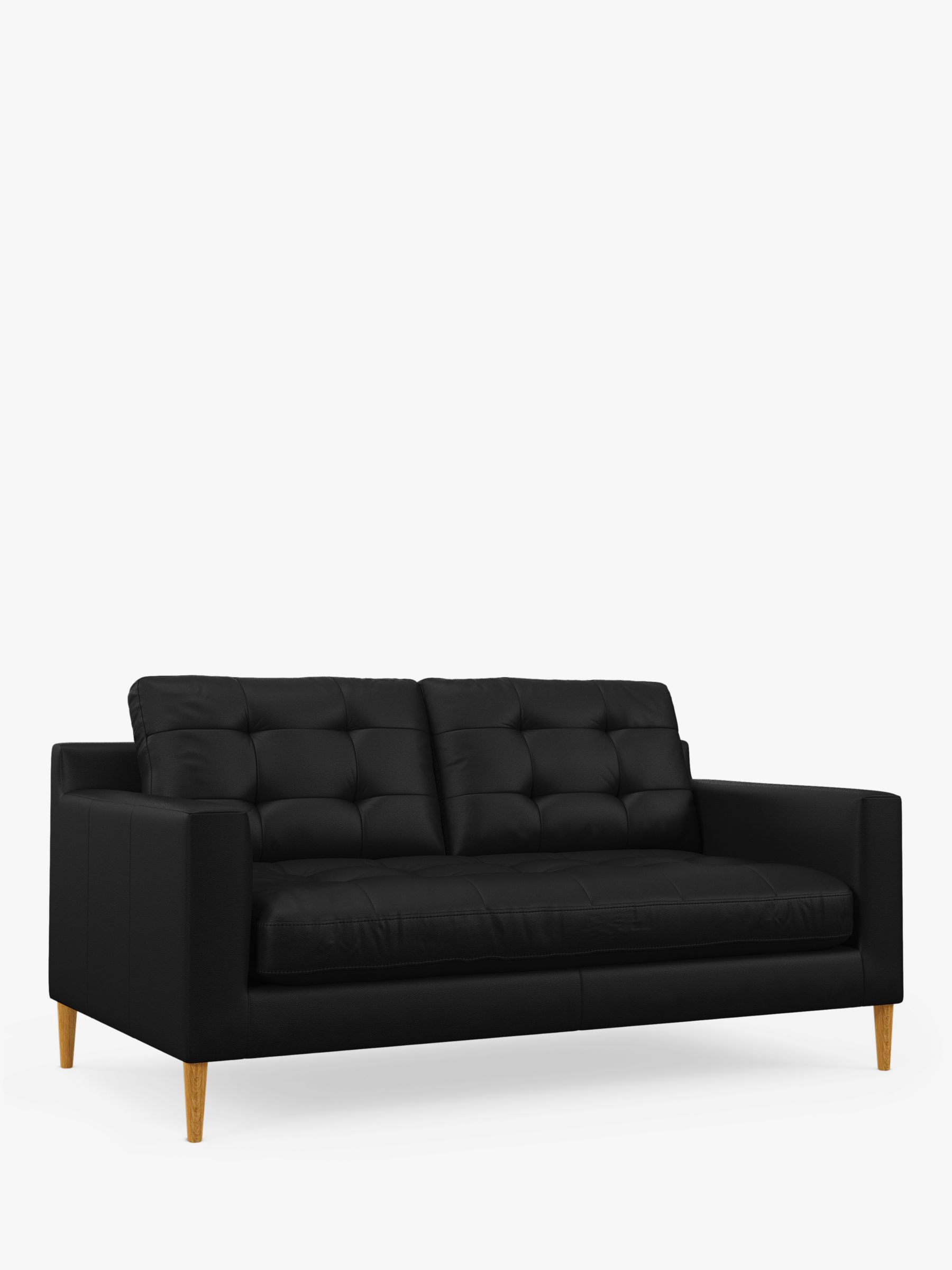 Draper Range, John Lewis Draper II Medium 2 Seater Leather Sofa, Light Leg, Matt Black