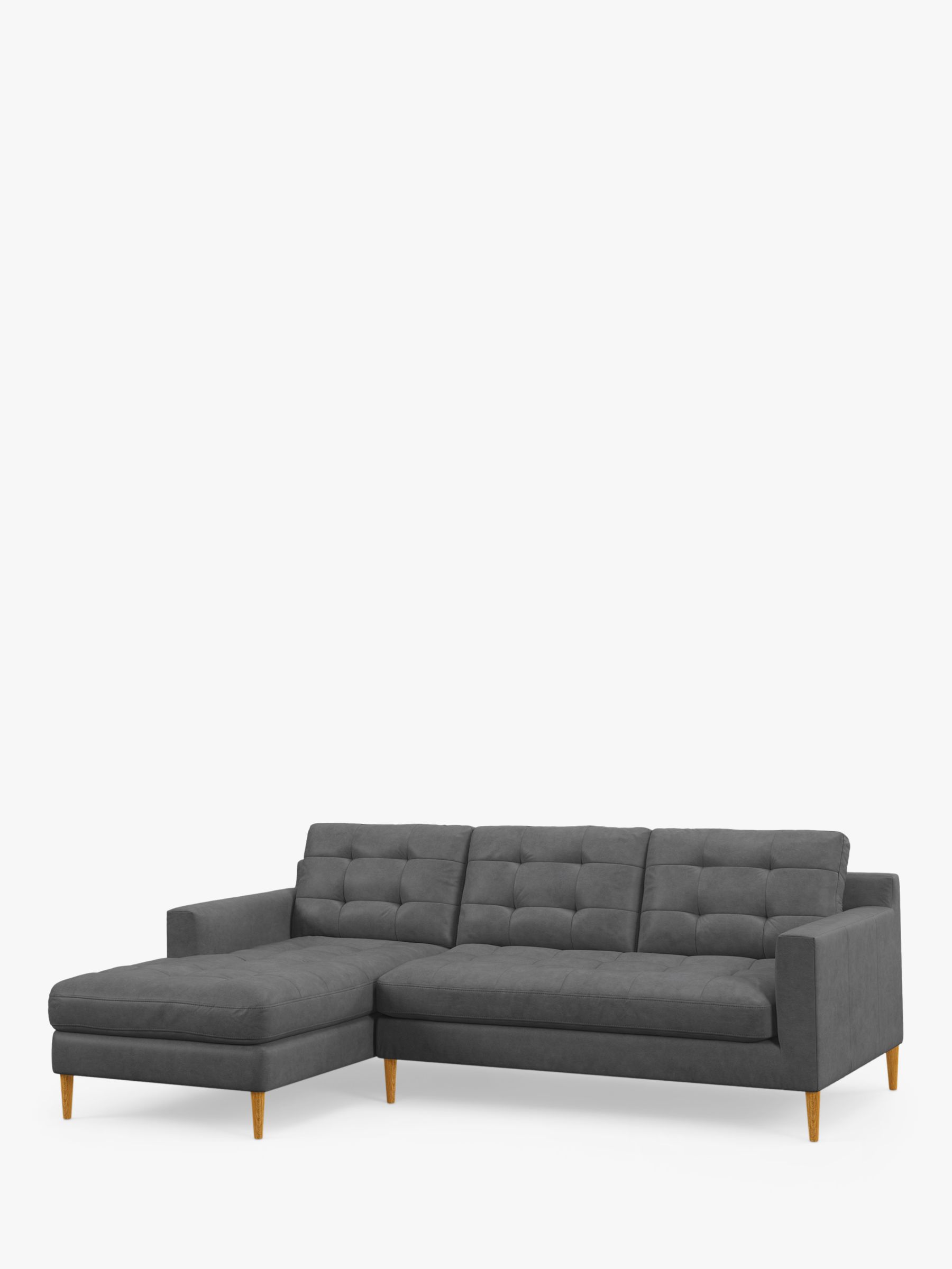 John Lewis Draper II LHF Chaise Leather Sofa, Light Leg