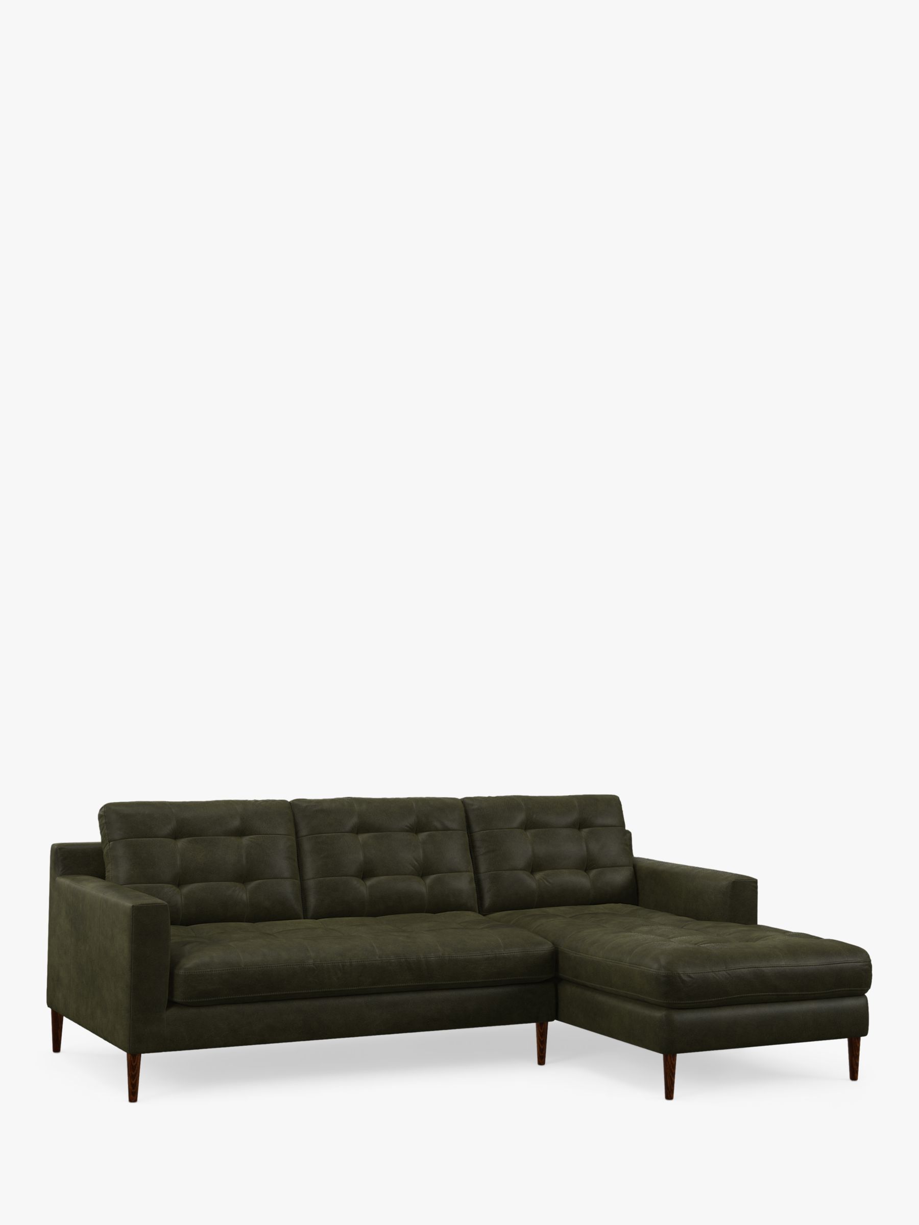 John Lewis Draper II RHF Chaise Leather Sofa, Dark Leg