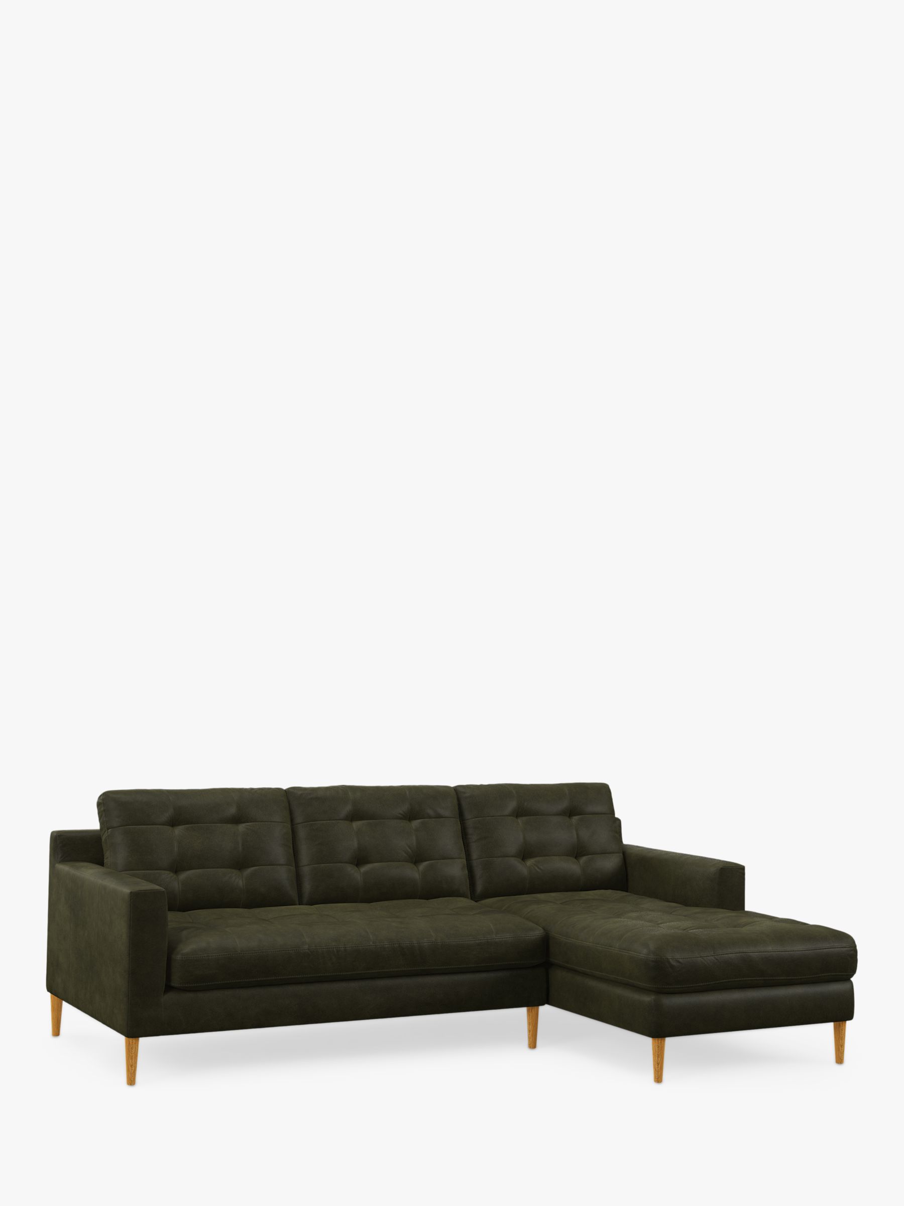 John Lewis Draper II RHF Chaise Leather Sofa, Light Leg