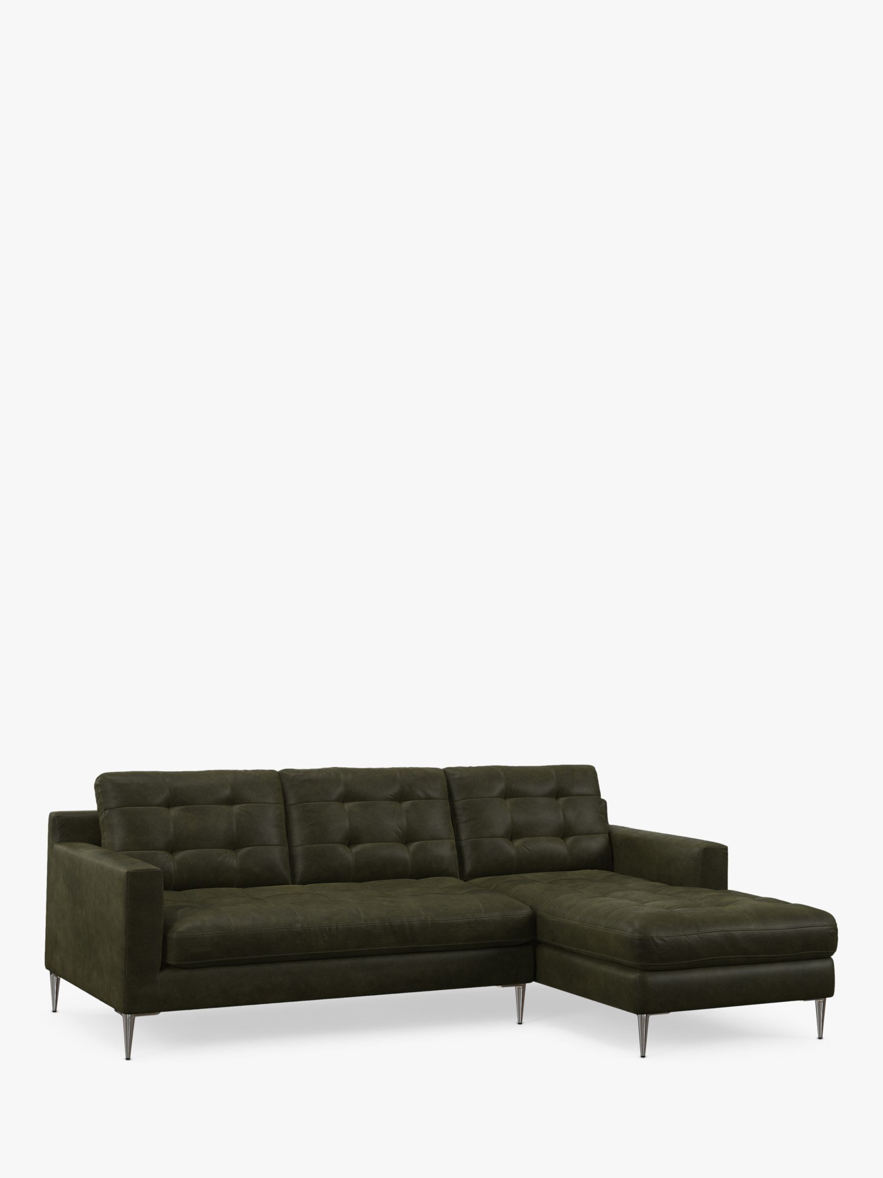 John Lewis Draper II RHF Chaise Leather Sofa, Metal Leg