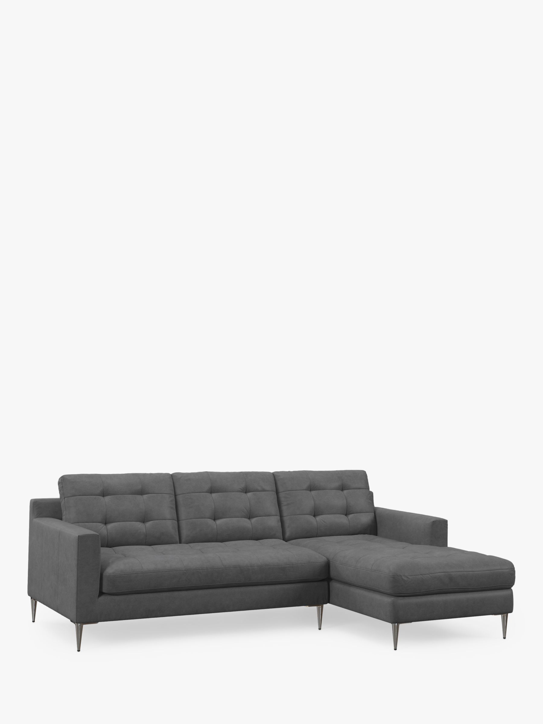 John Lewis Draper II RHF Chaise Leather Sofa, Metal Leg