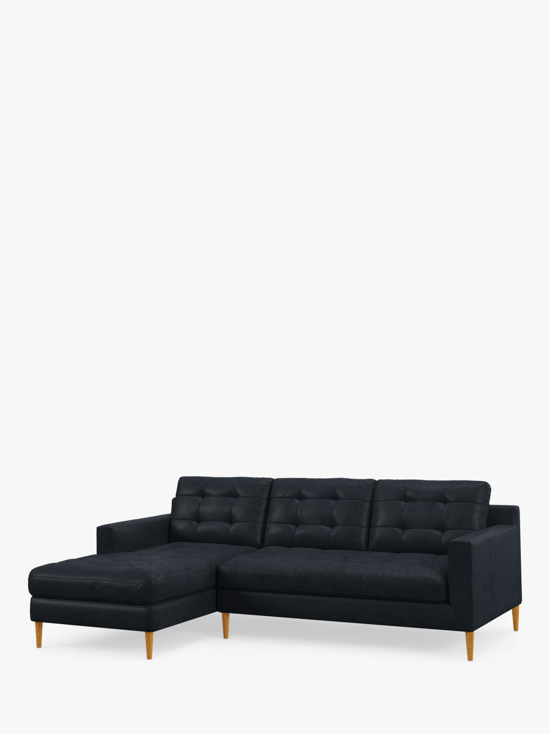 John Lewis Draper II RHF Chaise Leather Sofa, Dark Leg