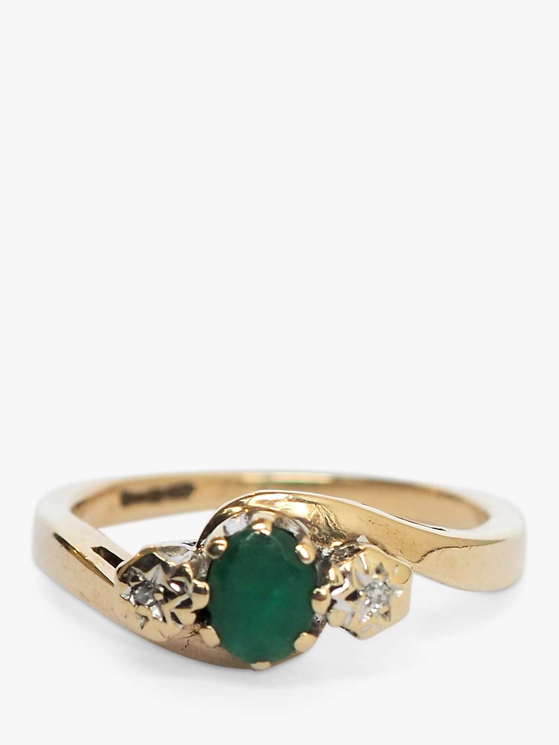 Buy L & T Heirlooms Second Hand 9ct Yellow Gold Emerald and Diamond Cluster Ring, Gold Online at johnlewis.com