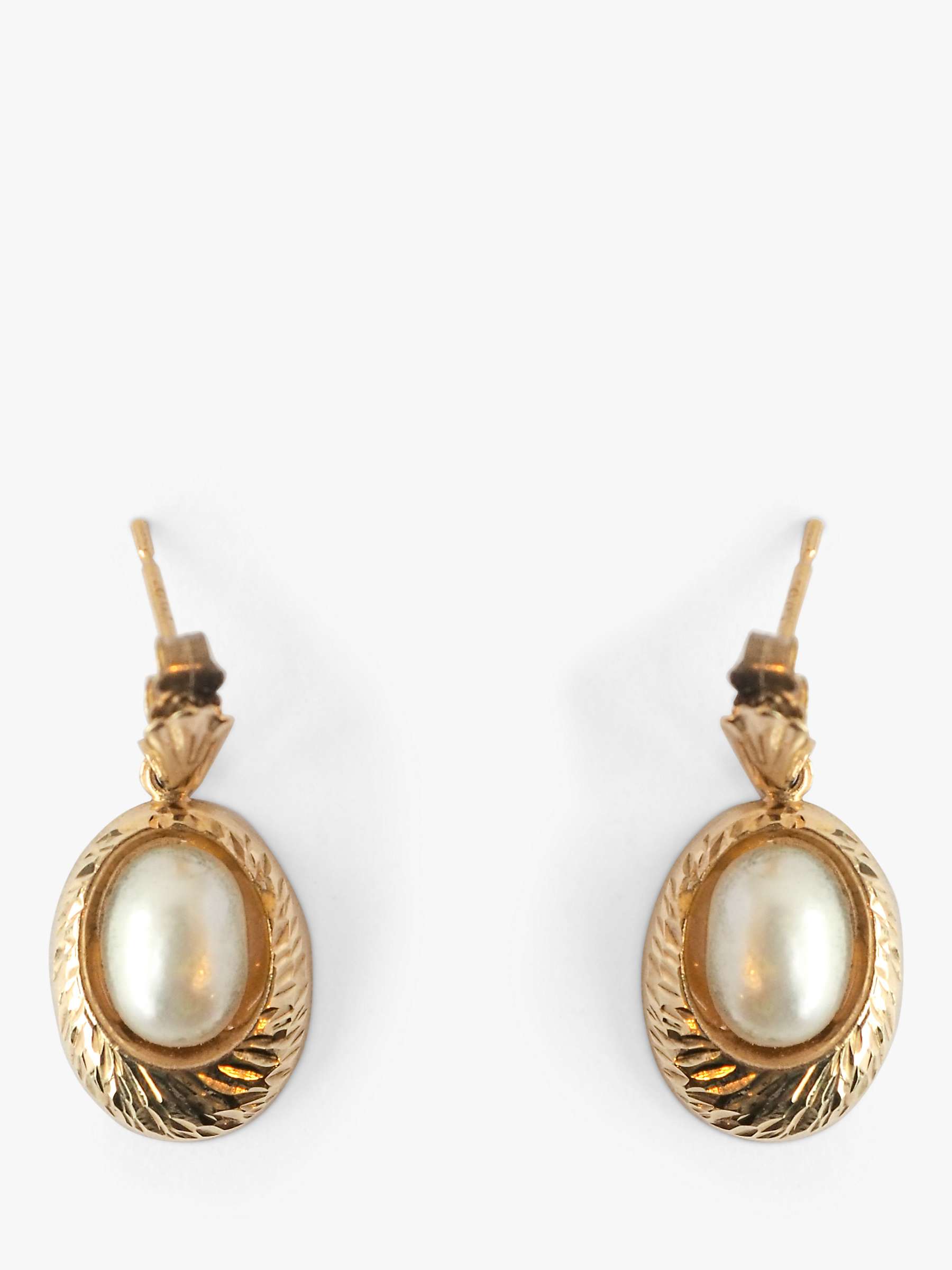 Buy L & T Heirlooms Second Hand 9ct Yellow Gold Oval Pearl Drop Earrings, Gold Online at johnlewis.com
