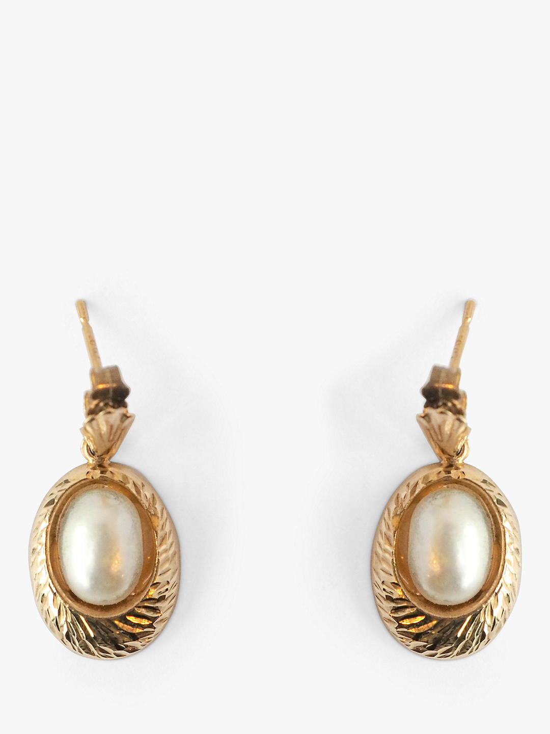 L & T Heirlooms Second Hand 9ct Yellow Gold Oval Pearl Drop Earrings, Gold