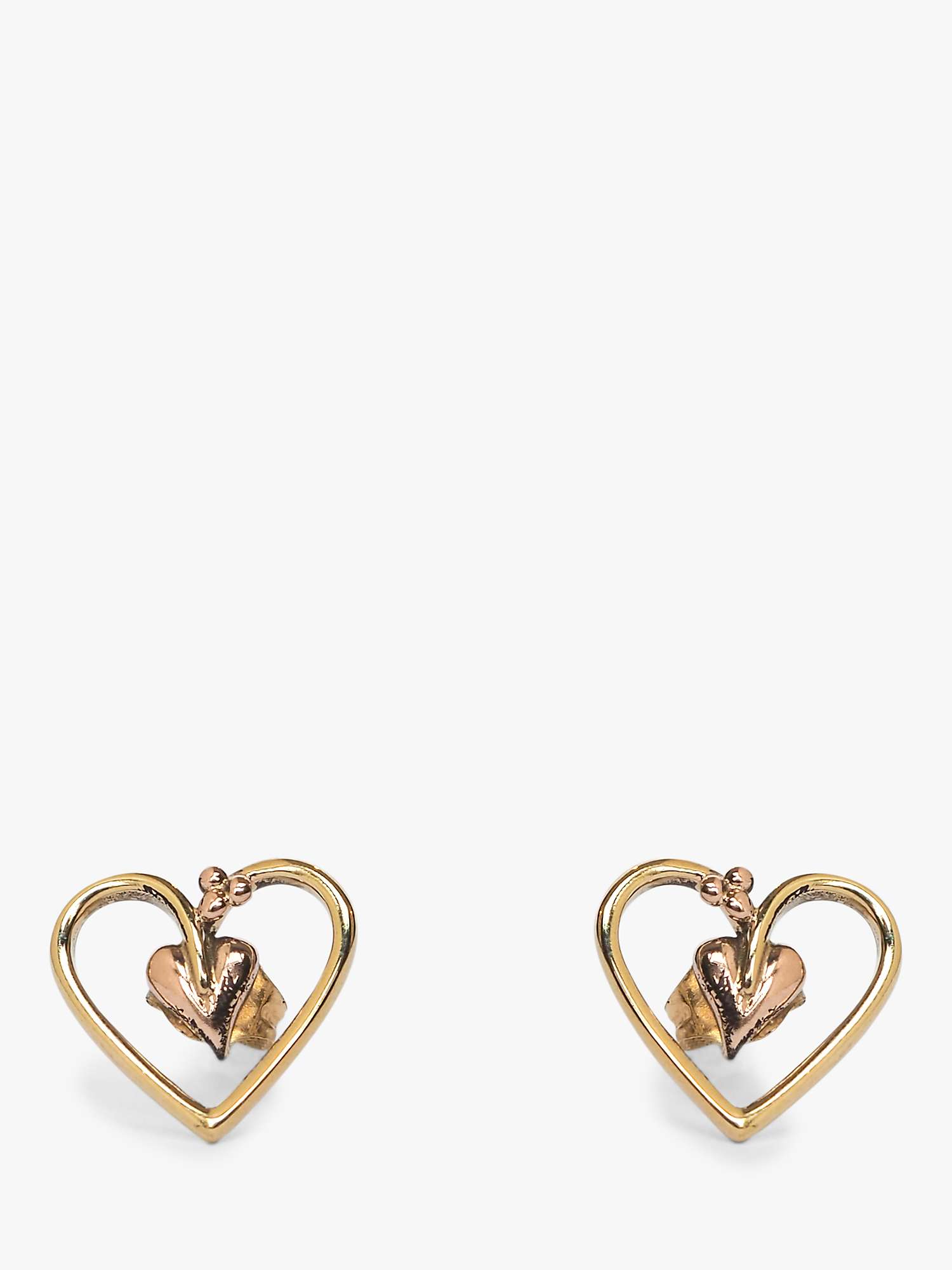 Buy L & T Heirlooms Second Hand 9ct Yellow Gold Heart Stud Earrings, Gold Online at johnlewis.com