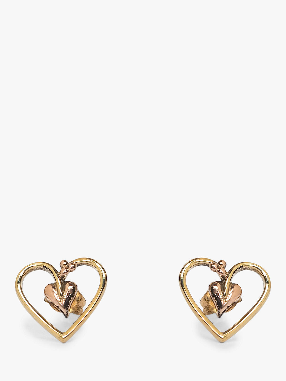 L & T Heirlooms Second Hand 9ct Yellow Gold Heart Stud Earrings, Gold