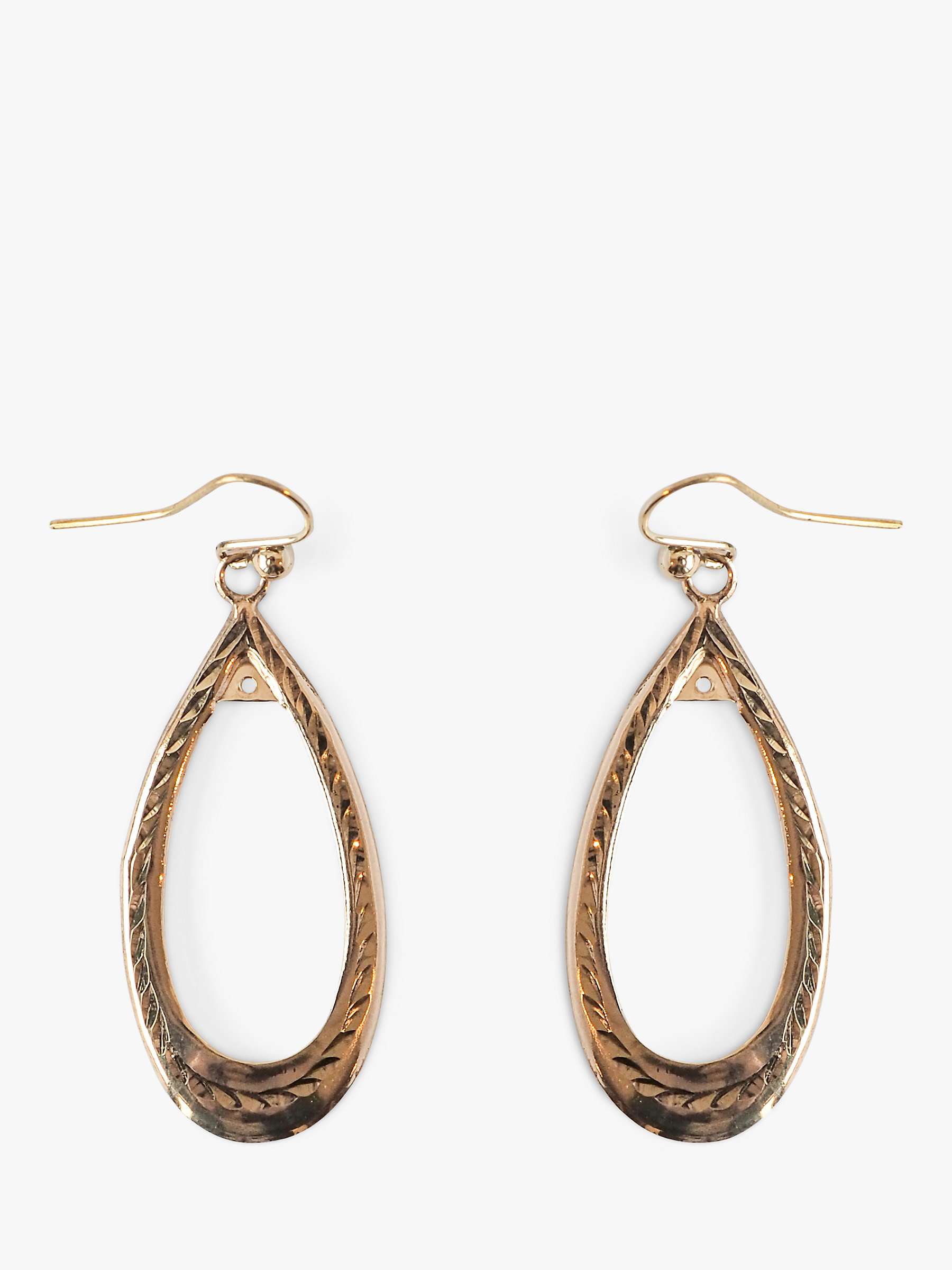 Buy L & T Heirlooms Second Hand 9ct Yellow Gold Oval Hoop Earrings, Gold Online at johnlewis.com