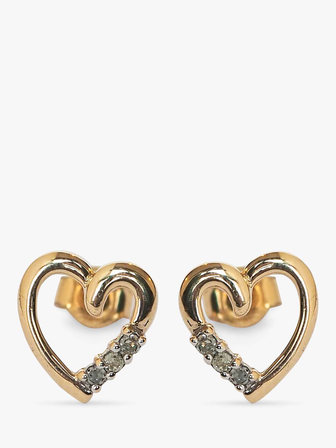 Buy L & T Heirlooms Second Hand 9ct Yellow Gold Diamond Heart Stud Earrings, Gold Online at johnlewis.com
