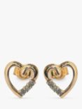 L & T Heirlooms Second Hand 9ct Yellow Gold Diamond Heart Stud Earrings, Gold
