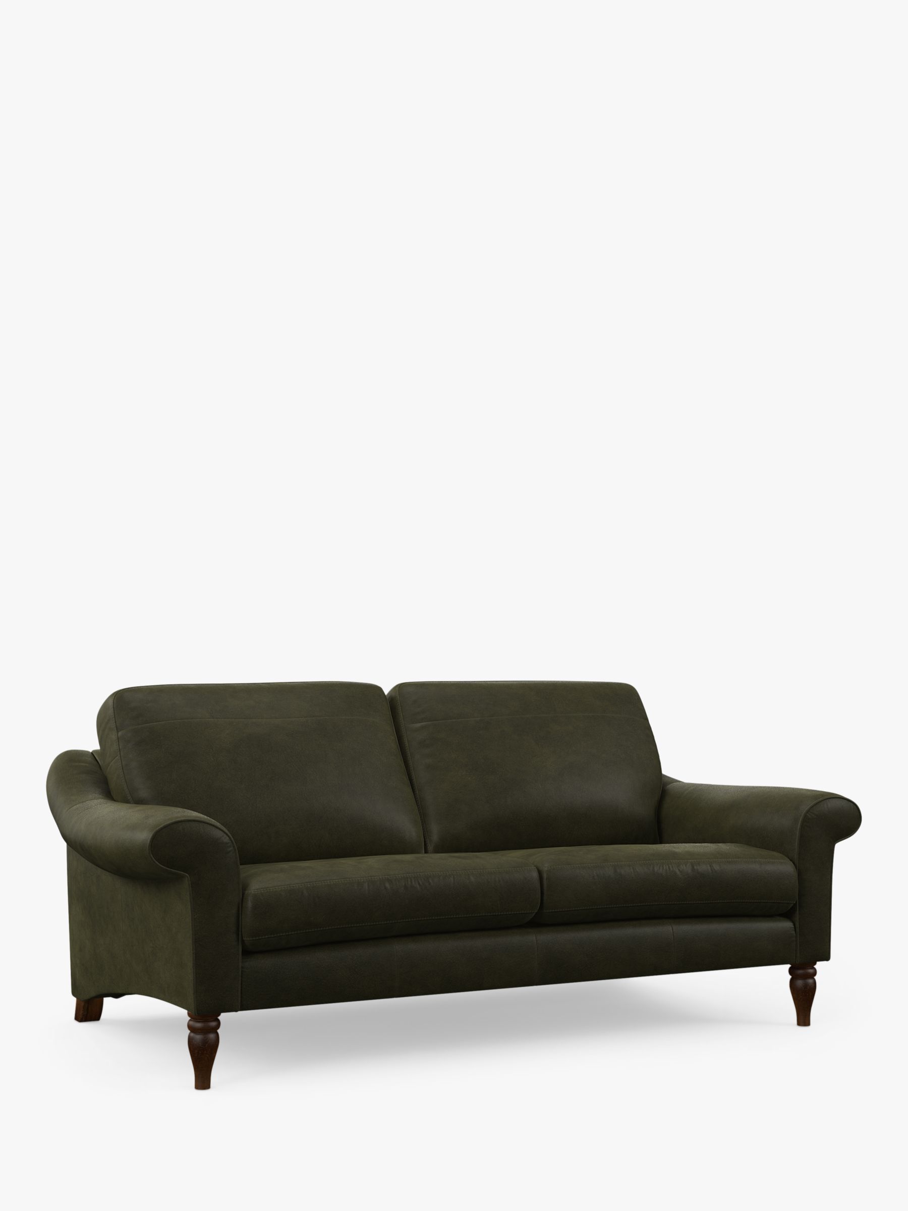 Camber Range, John Lewis Camber Large 3 Seater Leather Sofa, Dark Leg, Demetra Green