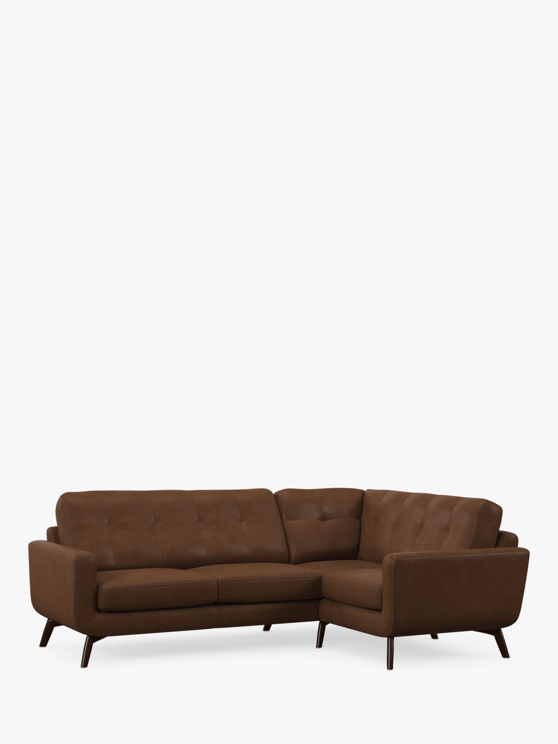 John Lewis Barbican RHF Chaise Leather Corner Sofa, Dark Leg