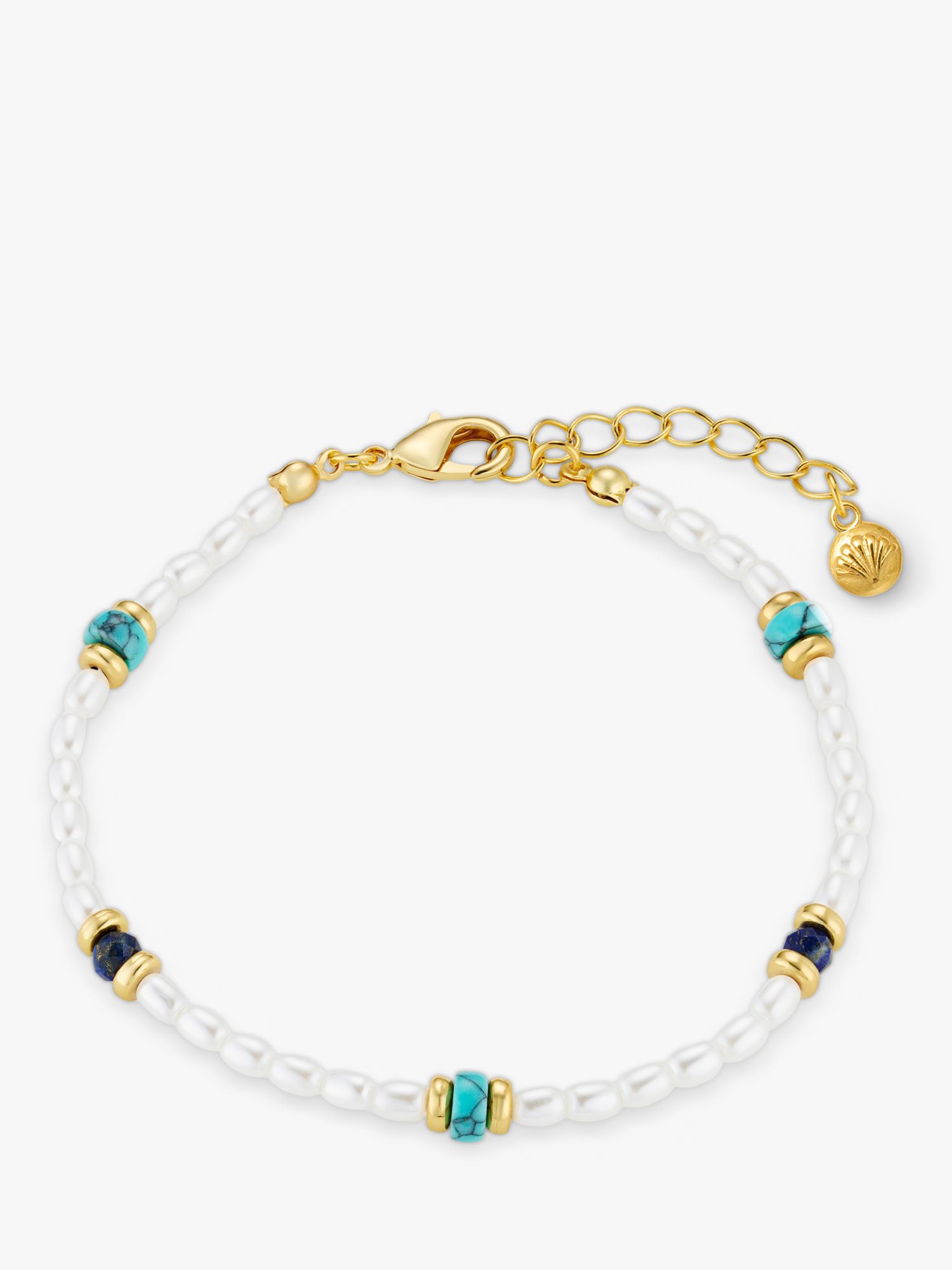 Buy Orelia Pearl & Semi Precious Stone Beaded Bracelet, Gold Online at johnlewis.com