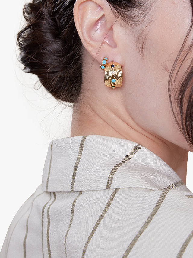 Orelia Turquoise Huggie Hoop Earrings, Gold