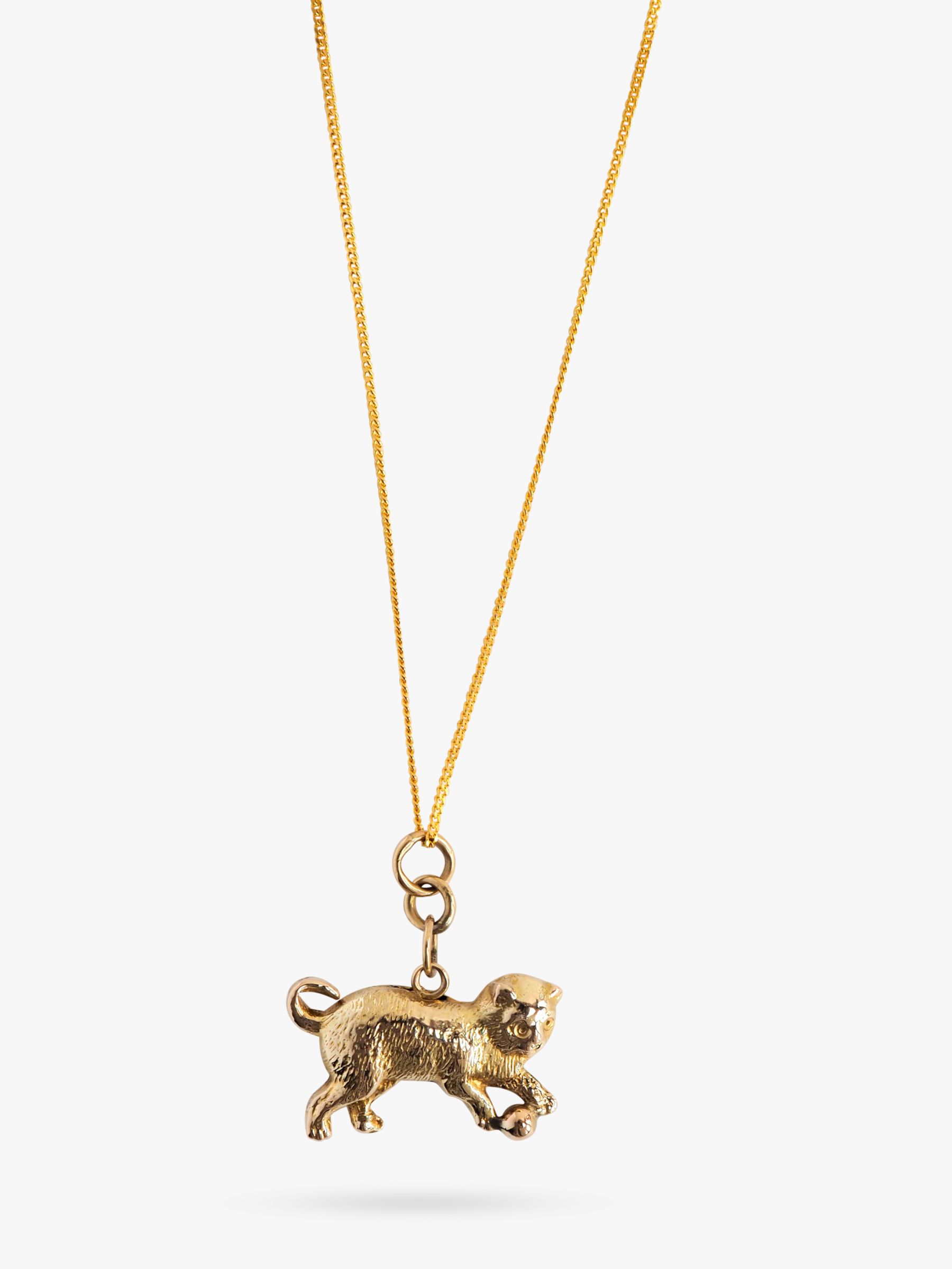 L & T Heirlooms Second Hand 9ct Yellow Gold Cat Charm Pendant Necklace ...