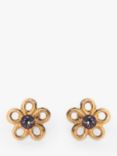 L & T Heirlooms Second Hand 9ct Yellow Gold Amethyst Floral Stud Earrings
