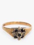 L & T Heirlooms Second Hand 9ct Yellow Gold Sapphire and Diamond Cluster Ringe, Dated Circa 1982, Gold