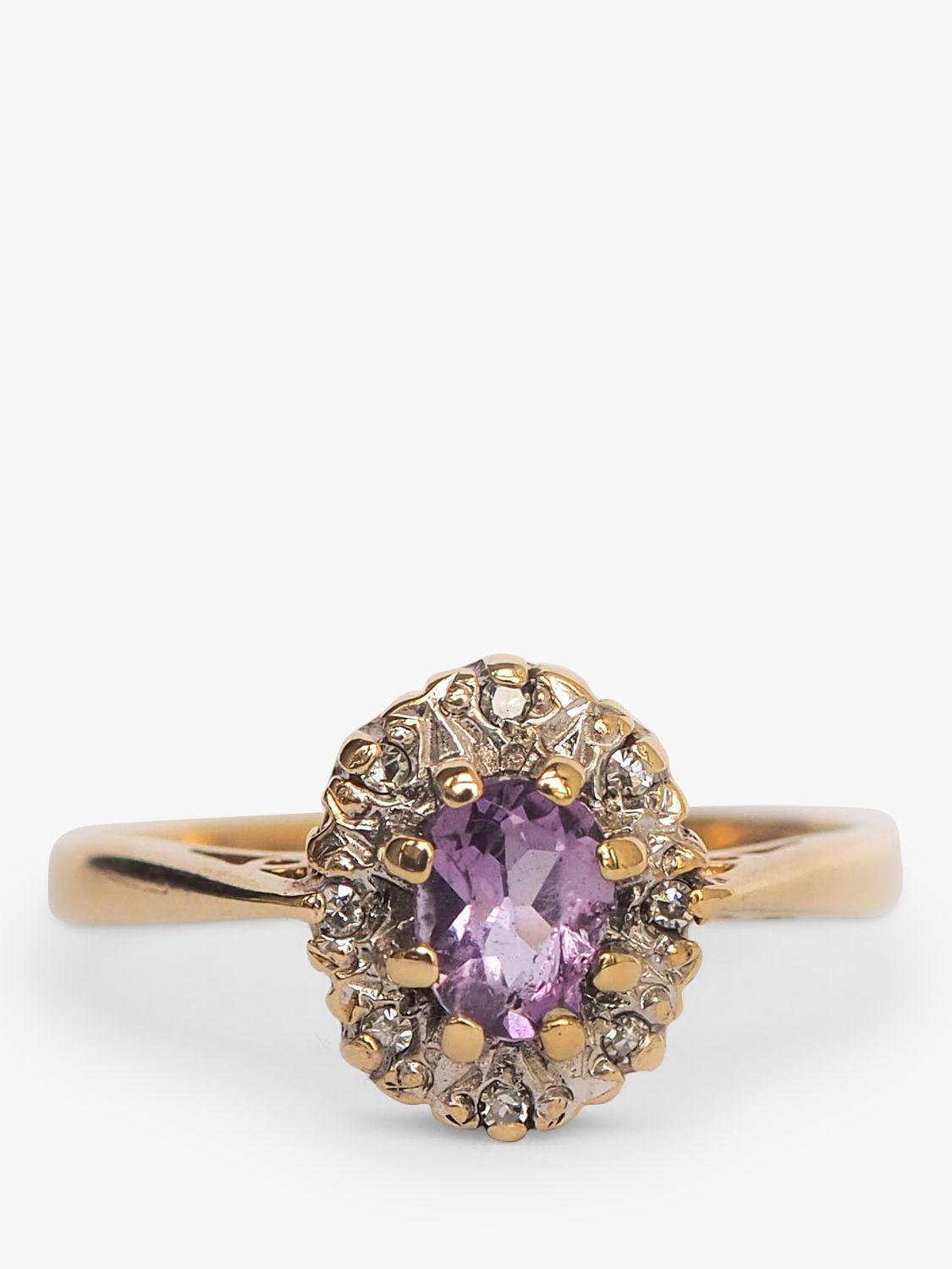 L & T Heirlooms Second Hand 9ct Yellow Gold Amethyst and Diamond Dress Ring, Gold