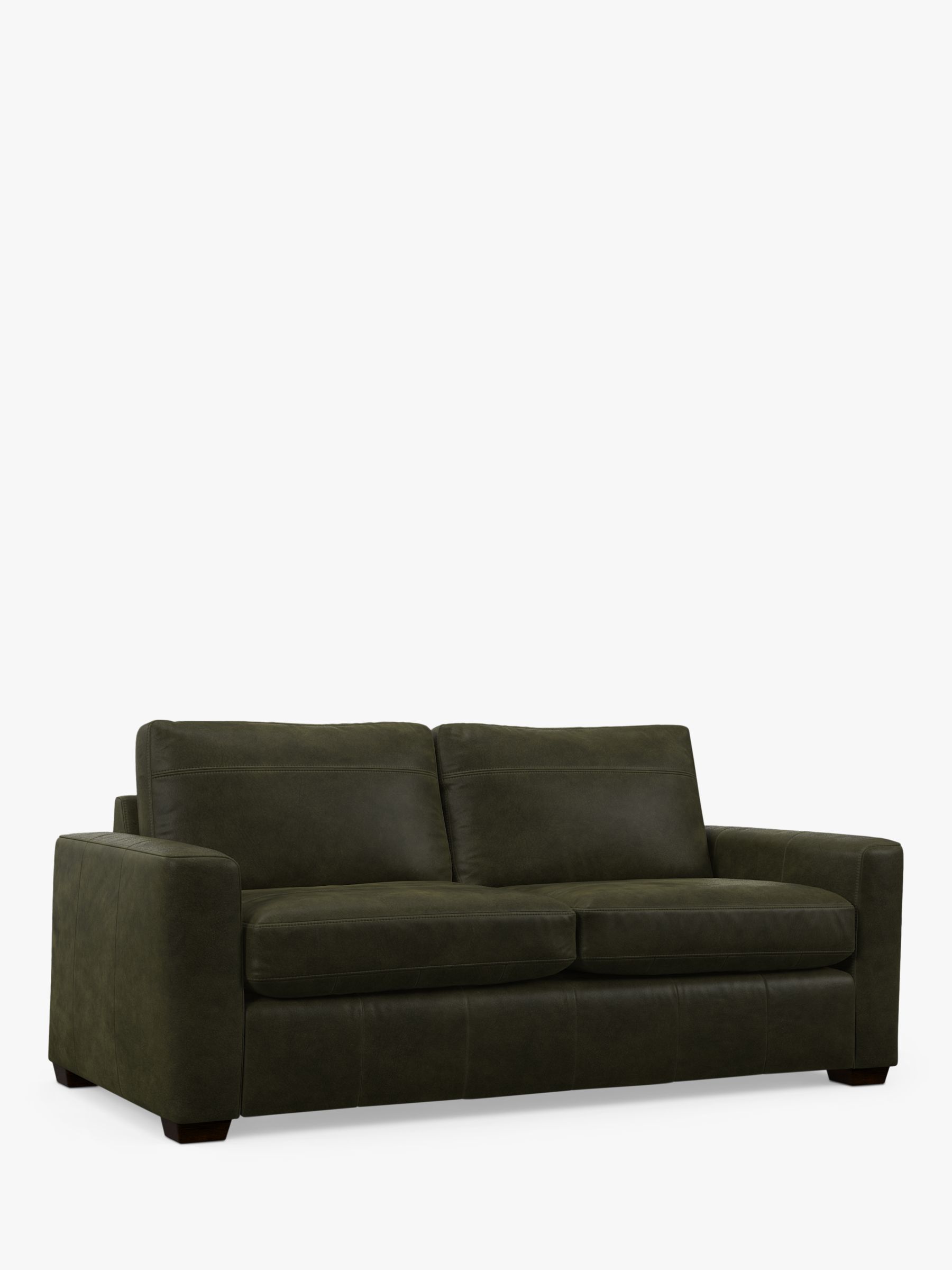 Oliver Range, John Lewis Oliver Large 3 Seater Leather Sofa, Dark Leg, Demetra Green