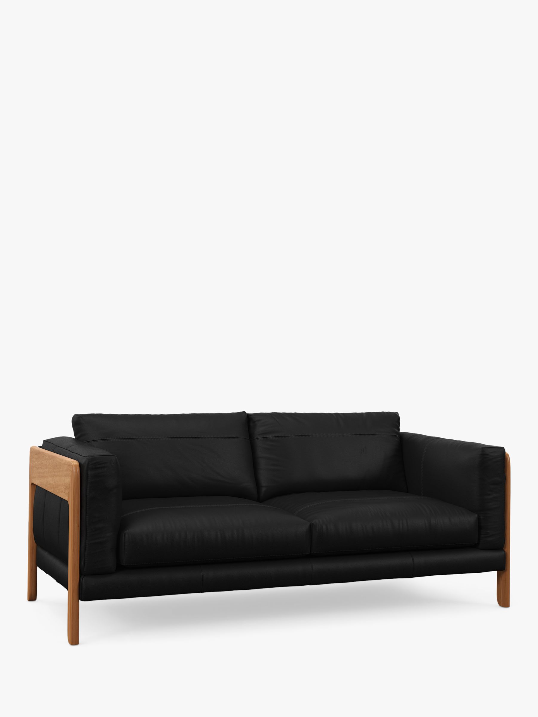 Nest Range, John Lewis Nest Large 3 Seater Leather Sofa, Light Leg, Matt Black