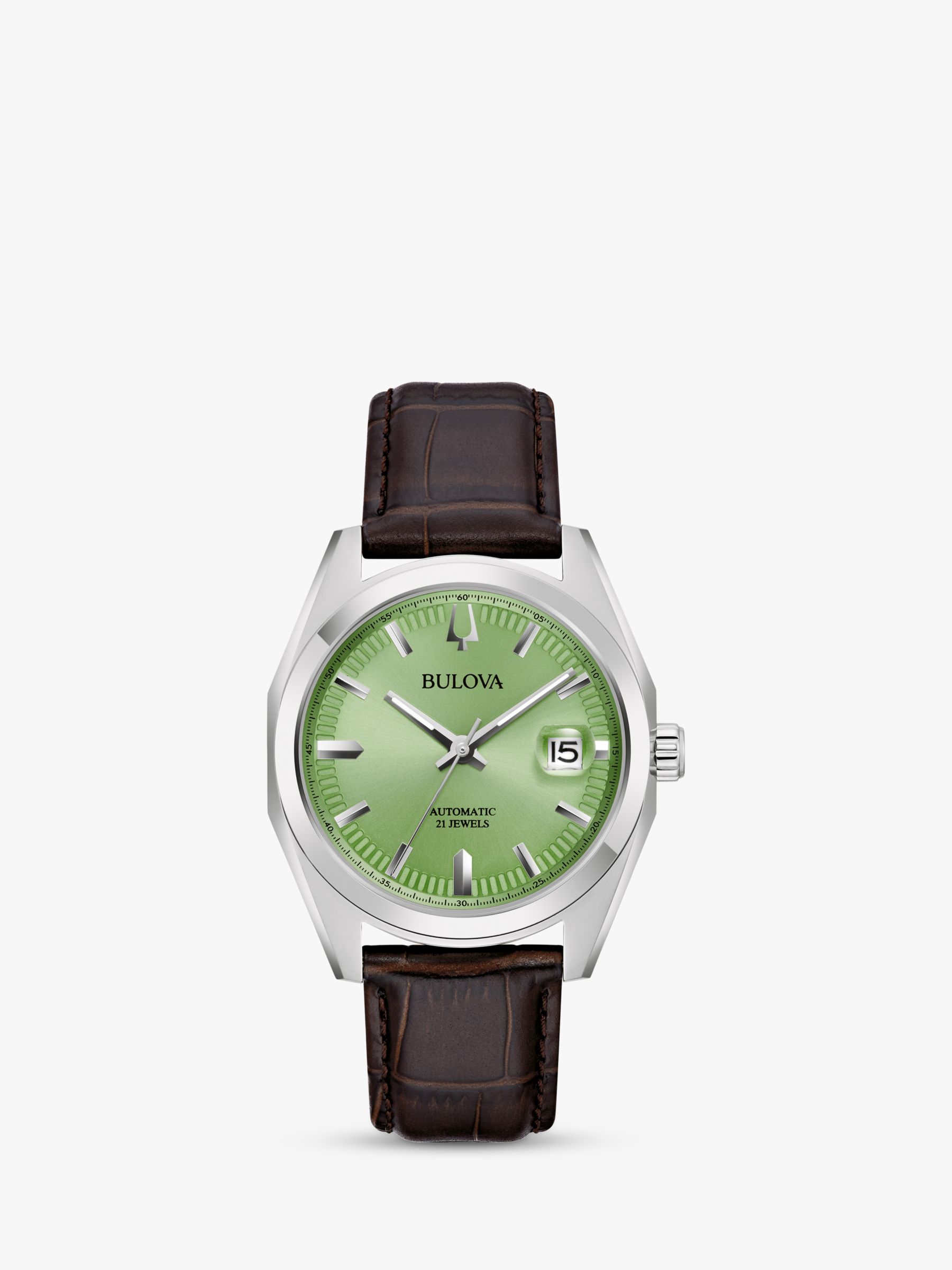 Bulova 96B427 Men's Surveyor Automatic Date Leather Strap Watch, Brown/Green