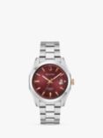 Bulova 98B422 Men's Surveyor Automatic Date Bracelet Strap Watch, Silver/Burgundy