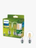 Philips Ultra Efficient 2.3W E27 LED Classic Bulb, Pack of 2, Warm White/Clear